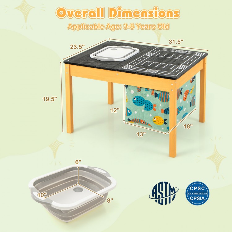 3-in-1 kids sand water activity table with removable racing tabletop and built-in storage bin for outdoor fun.