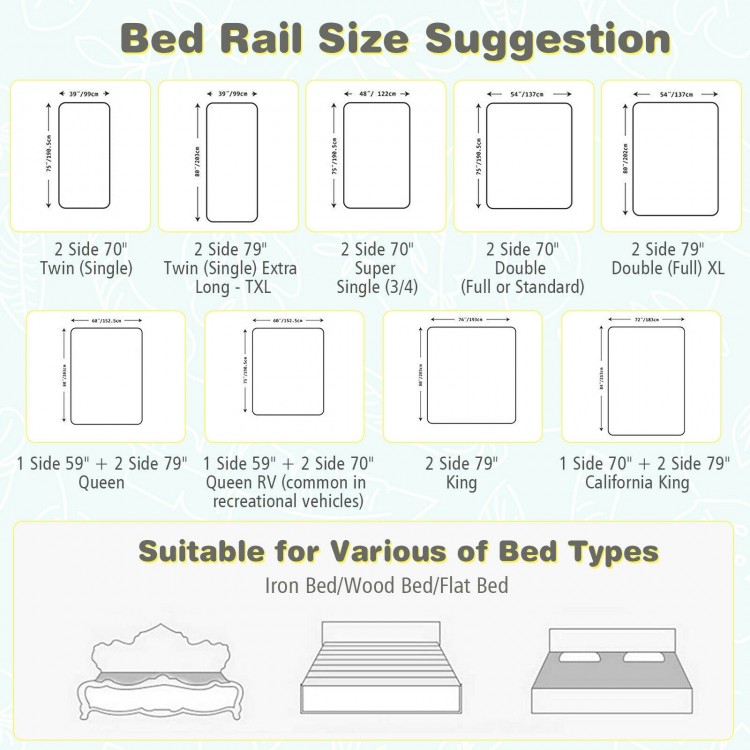 Toddler bedrail in gray with anti-collision cotton and adjustable height, designed for safety on various bed types.