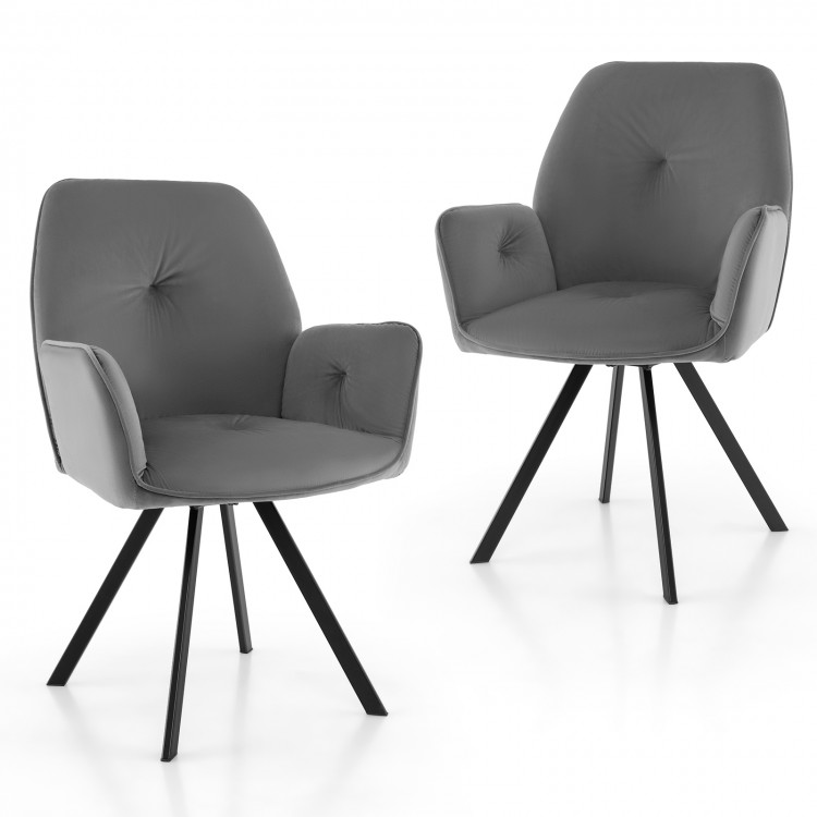 Gray swivel accent arm chair showcasing its 105-degree backrest angle and soft velvet fabric for stylish comfort.