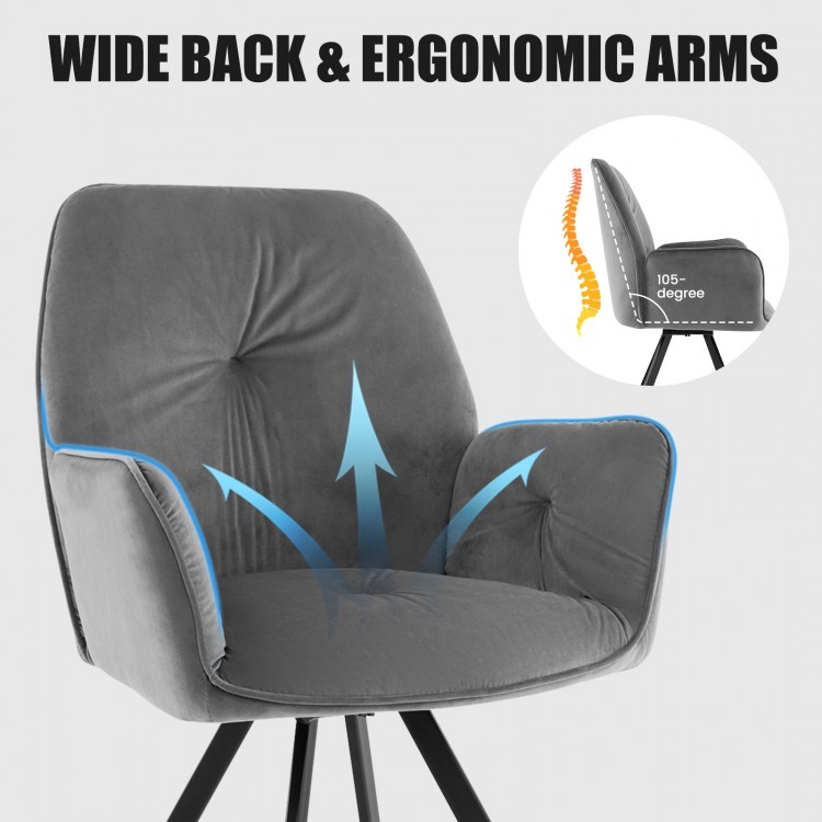 Swivel accent arm chair with wide back and ergonomic arms in gray, featuring a 105-degree backrest for comfort.