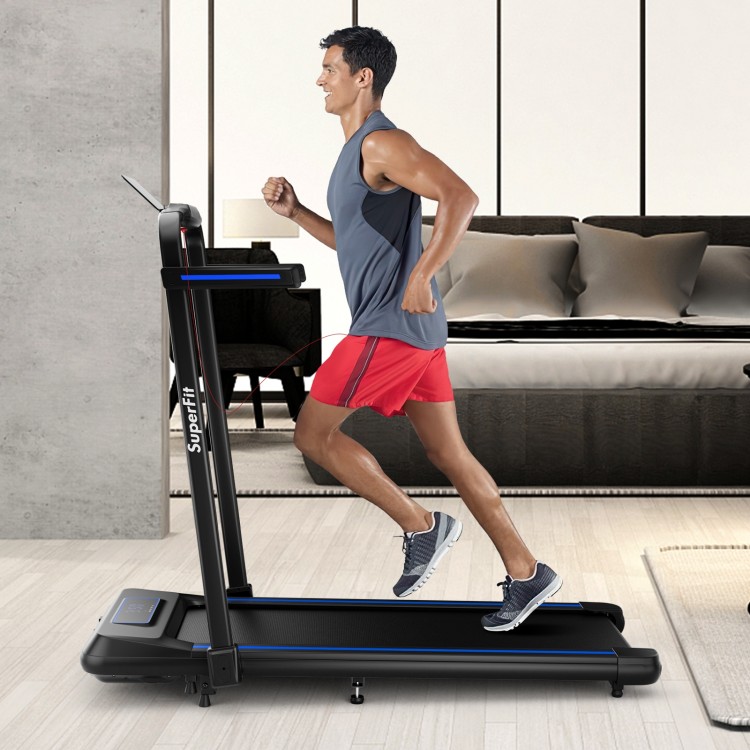 Folding treadmill with incline, featuring a 7-layer anti-slip running belt, ideal for walking or running workouts at.