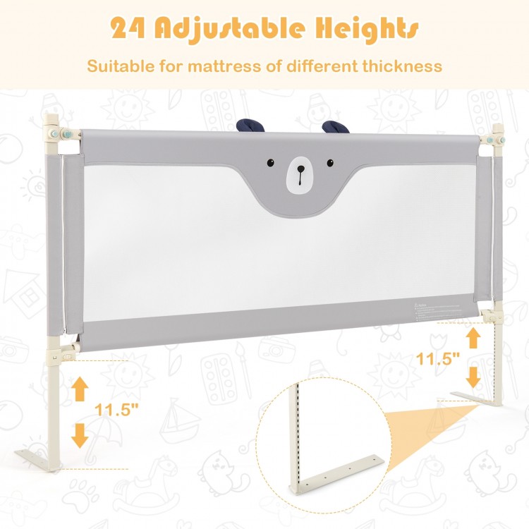 Vertical lifting baby bedrail guard in gray with 24 adjustable heights for safety on various mattress thicknesses.