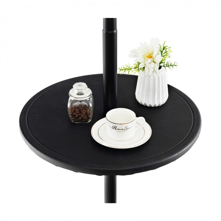 Adjustable 20-inch outdoor umbrella table in black with textured wood-like grain, perfect for patio or garden use.