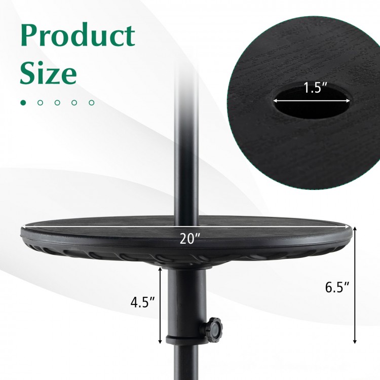 Adjustable 20-inch outdoor umbrella table with 1.5-inch umbrella hole, featuring a textured wood-like design for patio.