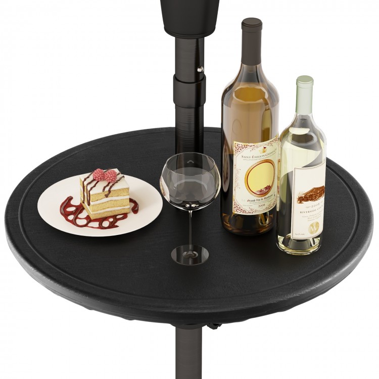 20-inch outdoor adjustable umbrella table with drinks and dessert, made of waterproof PE, perfect for patio use.