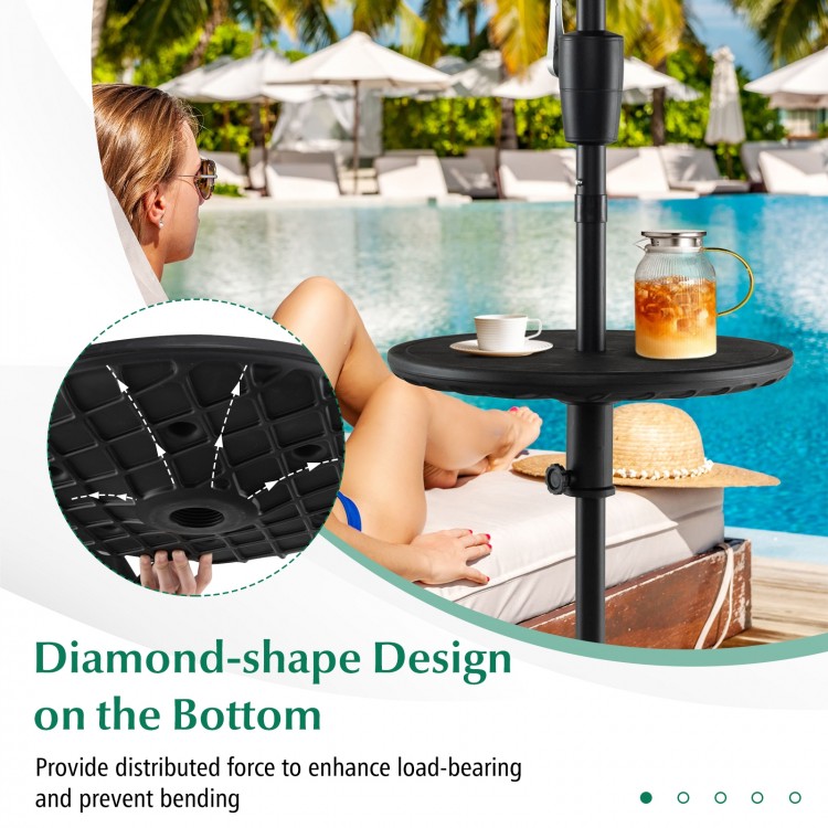 Adjustable 20-inch outdoor umbrella table with honey-comb design, perfect for poolside or patio use.