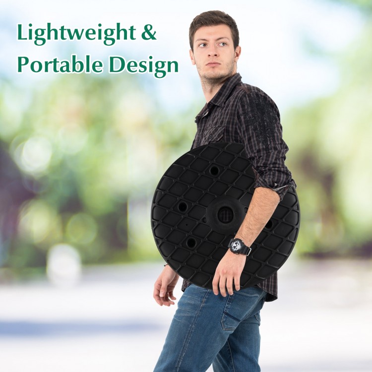 20-inch outdoor adjustable umbrella table with a honey-comb design, lightweight for easy transport to patio or beach.