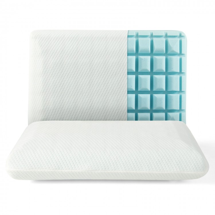 Set of 2 gel memory foam pillows with 3D cutting for airflow, providing cooling support for all sleeping positions.