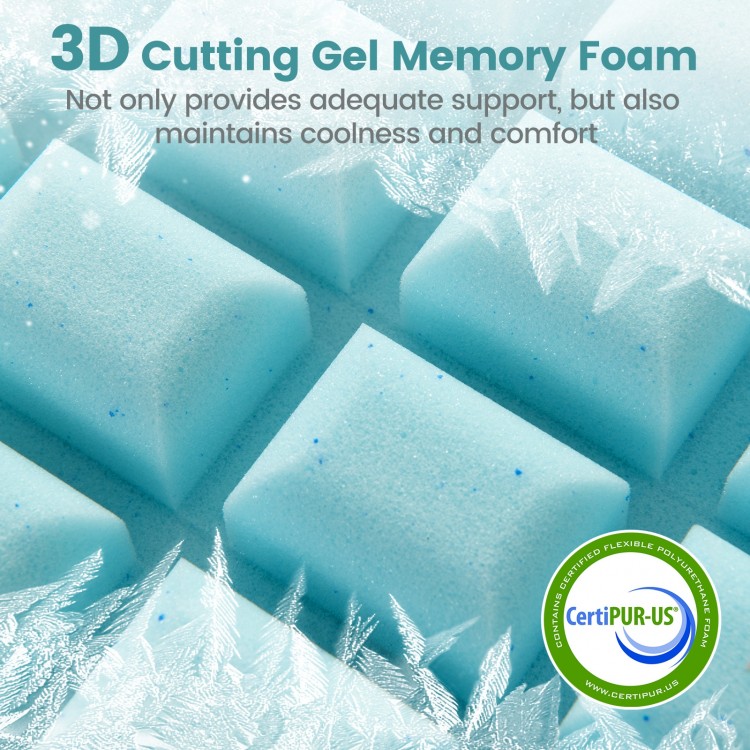 Set of 2 gel memory foam pillows with 3D cutting for airflow, providing cooling comfort and support for all sleep.