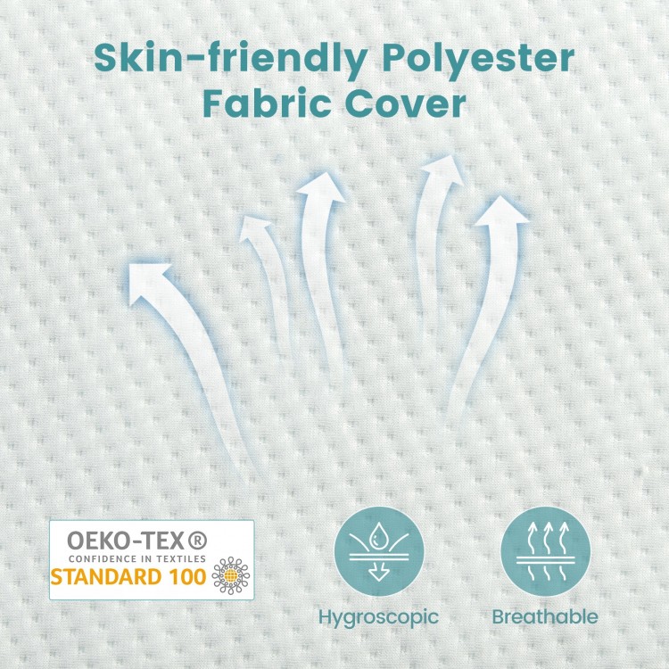 Skin-friendly polyester fabric cover for gel memory foam pillows, breathable and hygroscopic for enhanced comfort.
