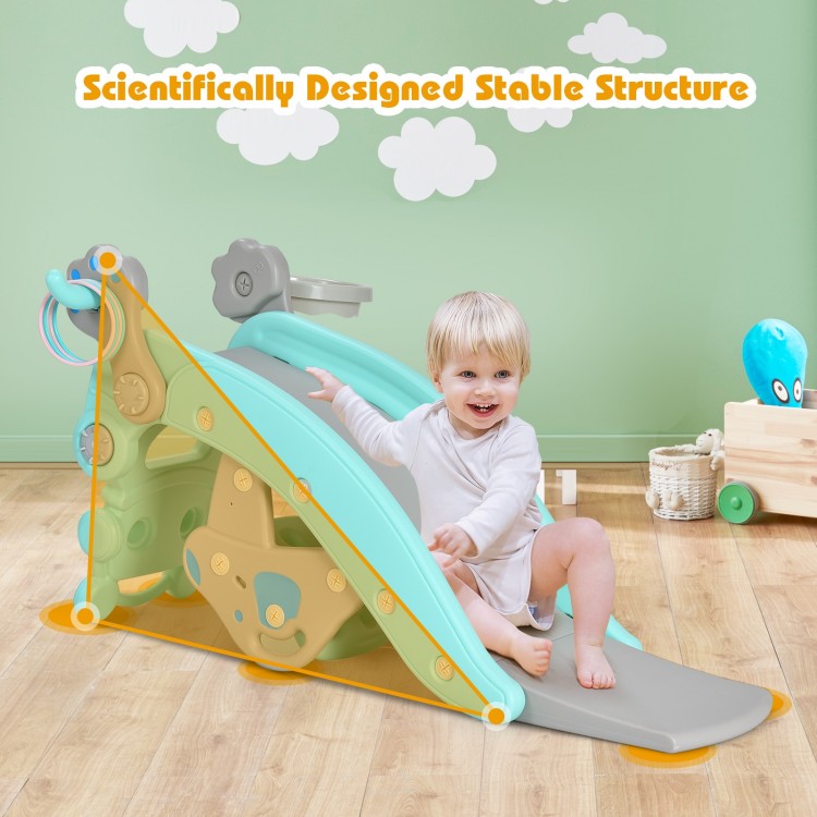 4-in-1 rocking horse and slide set for kids in blue, featuring a stable structure and ergonomic design for safe play.