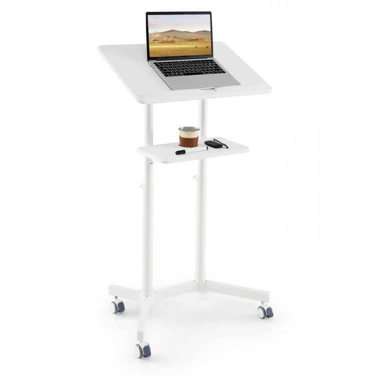 Mobile Lectern Podium Height-adjustable Rolling Laptop Cart with Tilting Top Storage Tray - Gallery View 1 of 10