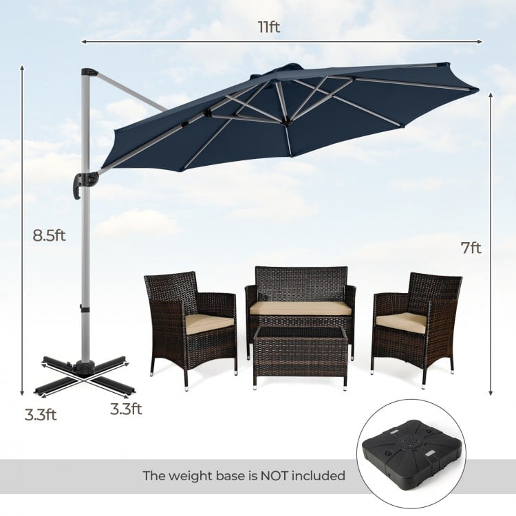 11 ft navy outdoor patio umbrella with 360° rotation and adjustable tilt, perfect for sun protection and outdoor.