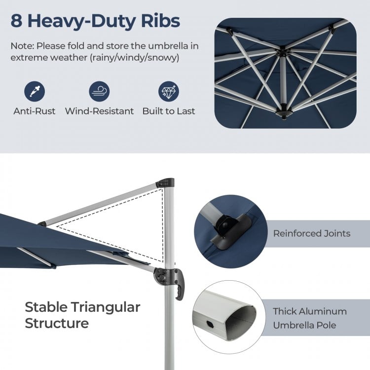 Close-up of the 11 FT outdoor patio umbrella's heavy-duty ribs and reinforced joints, showcasing its durable.