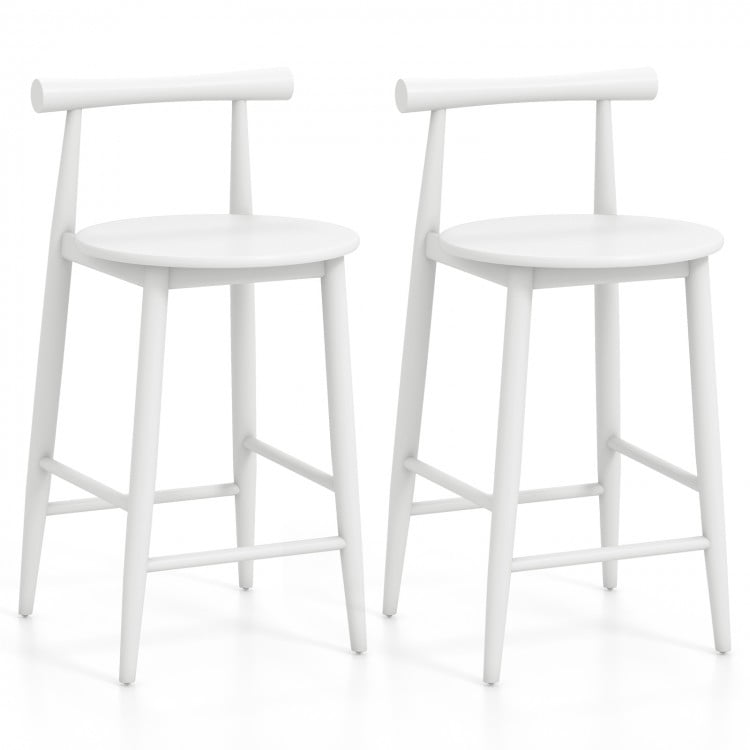 Counter height bar chair set with acacia wood frame in white, featuring a rounded seat and low backrest for comfort.