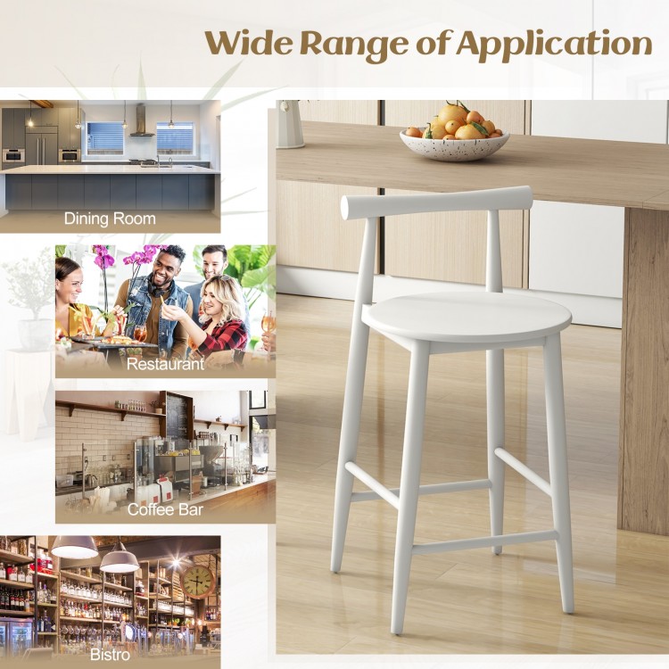 Counter height bar chair with acacia wood frame, white finish, ideal for dining rooms and coffee shops.