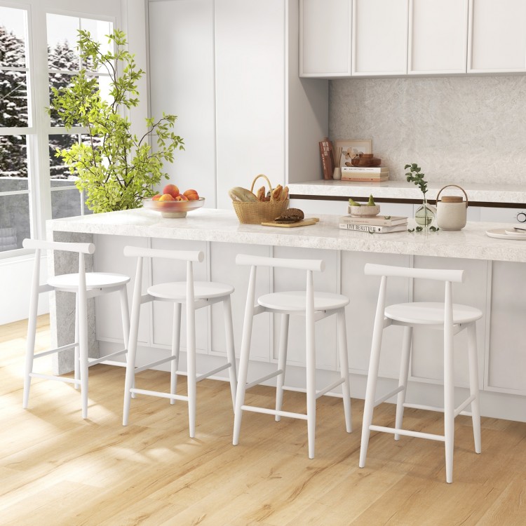 Counter height bar chair set with white acacia wood frame, featuring rounded seats and footrests for comfort in a.