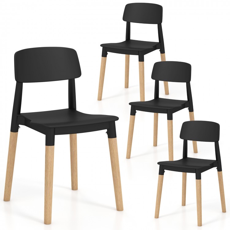 Set of 4 modern black dining side chairs with ergonomic backrests and sturdy beech legs for stylish dining rooms.