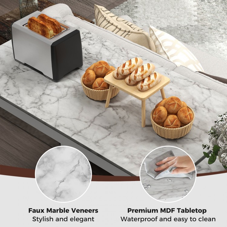 3-piece bar table set with faux marble tabletop, featuring 2 padded stools for stylish dining and space-saving.