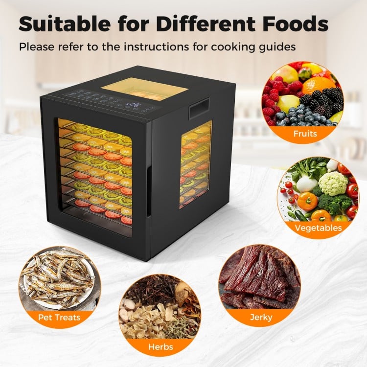 10 stainless steel trays food dryer with LED display, ideal for fruits, vegetables, jerky, and pet treats.
