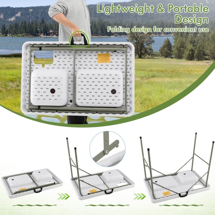 Folding fish cleaning table with 2 sinks, durable HDPE, and 360° rotating faucet for easy outdoor use.