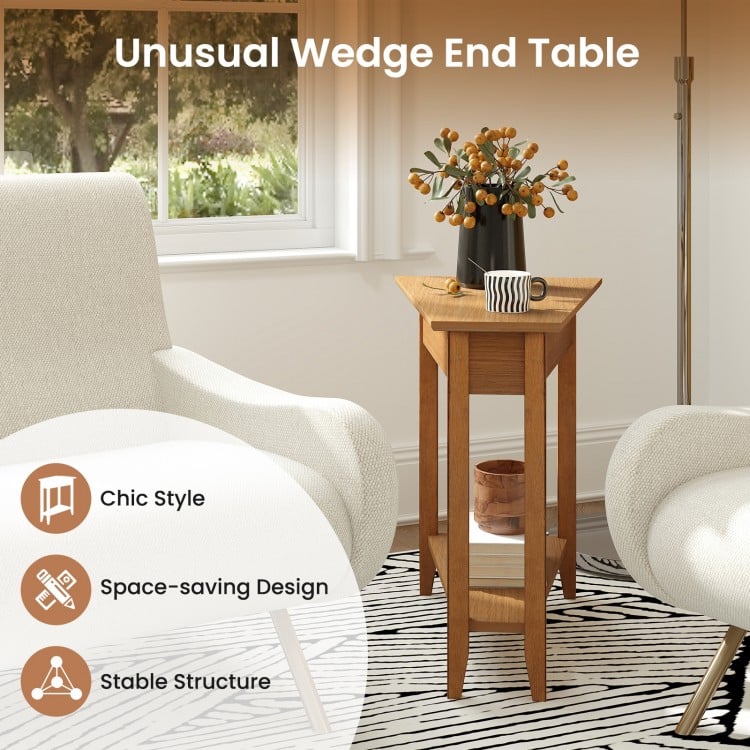 2-Tier Wedge Narrow End Table with Storage Shelf and Solid Wood Legs - Gallery View 8 of 10