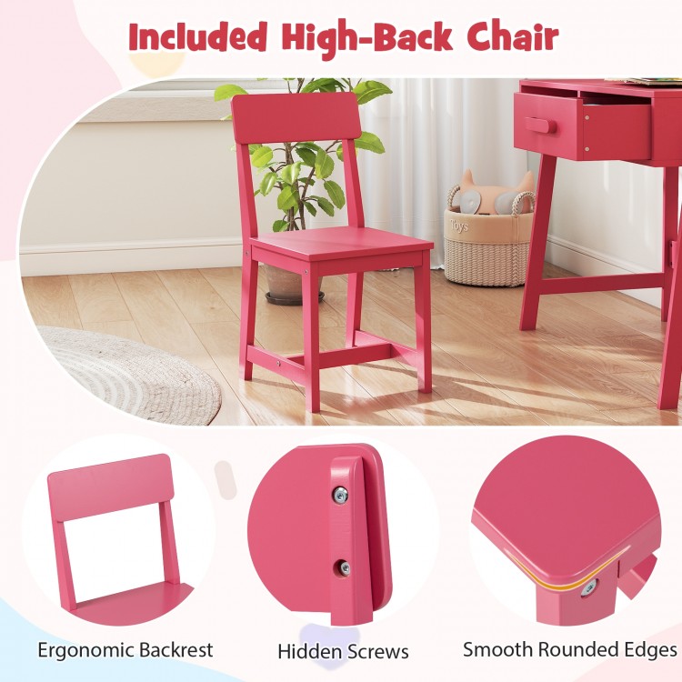 High-back chair in pink with ergonomic design and smooth rounded edges, perfect for kids' study and play areas.