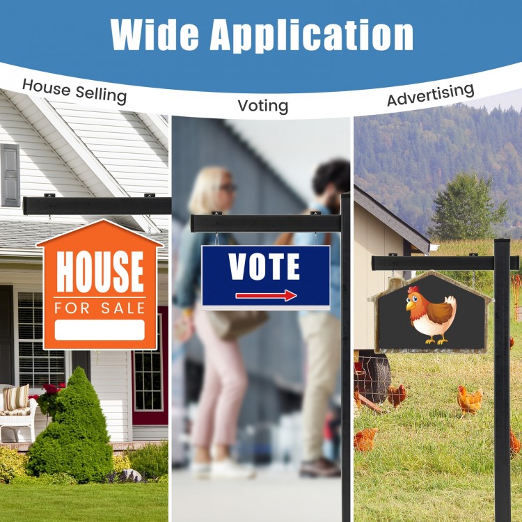 Black 6 feet UPVC real estate sign post with arm, ideal for displaying "House for Sale" signs in various settings.
