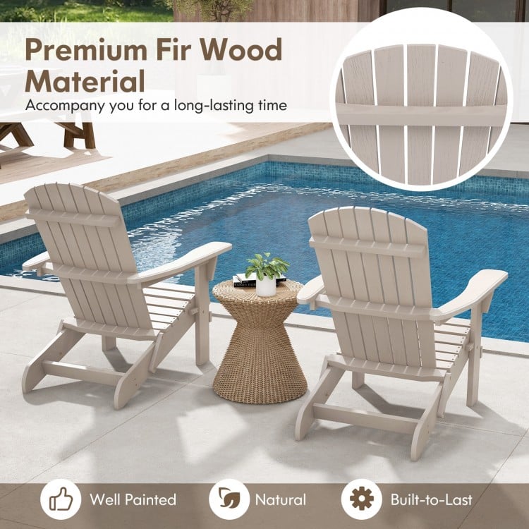 Folding Adirondack chair set of 2 in gray, made of fir wood, ideal for poolside relaxation with ergonomic design.