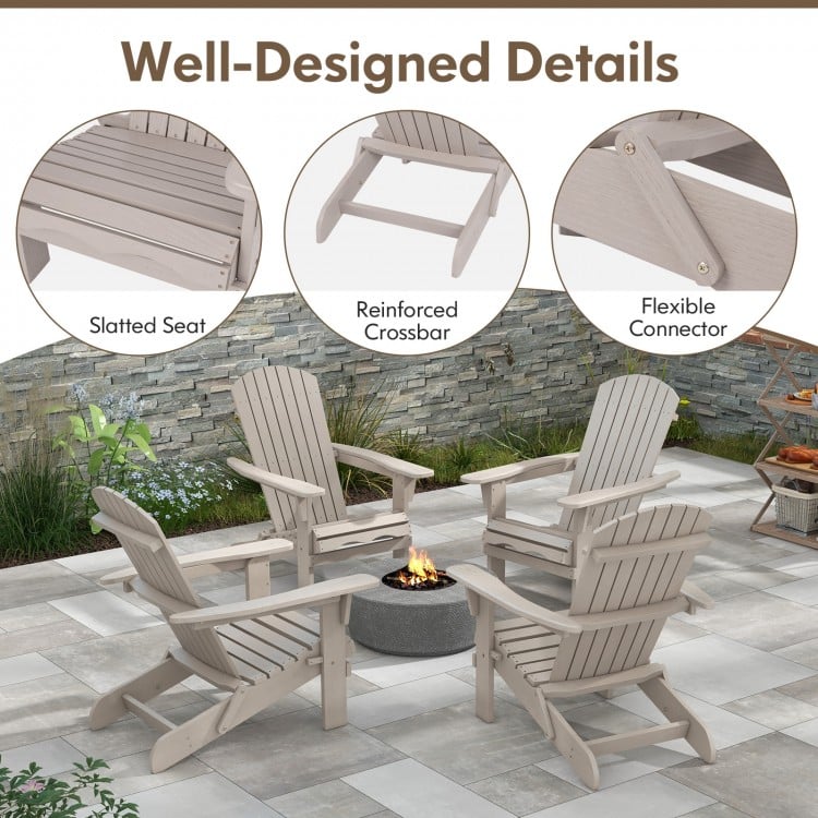 Folding Adirondack chair set of 2 in gray with slatted seats and wide armrests, perfect for backyard relaxation.
