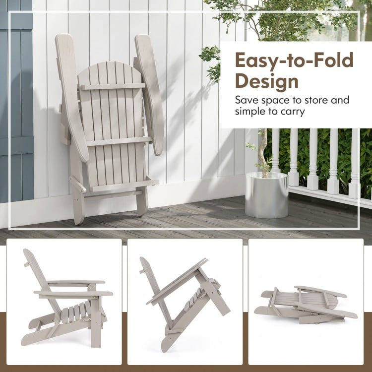 Folding Adirondack chair set in gray with high backrest and wide armrests, perfect for backyard or poolside relaxation.