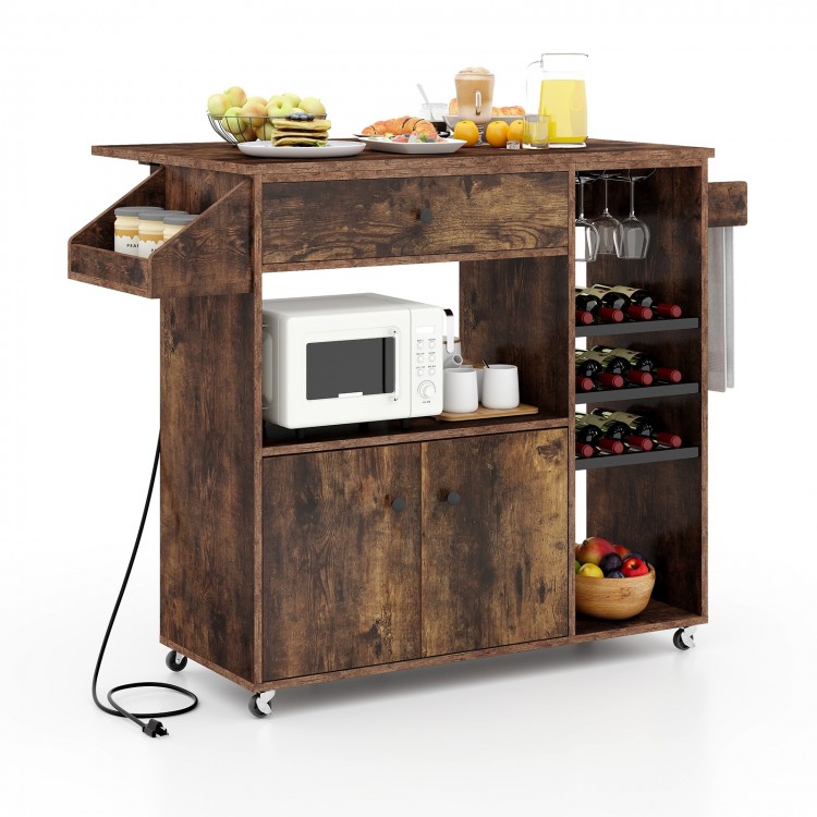 Drop Leaf Mobile Kitchen Island Cart with Power Outlet and Adjustable Shelf - Gallery View 1 of 10