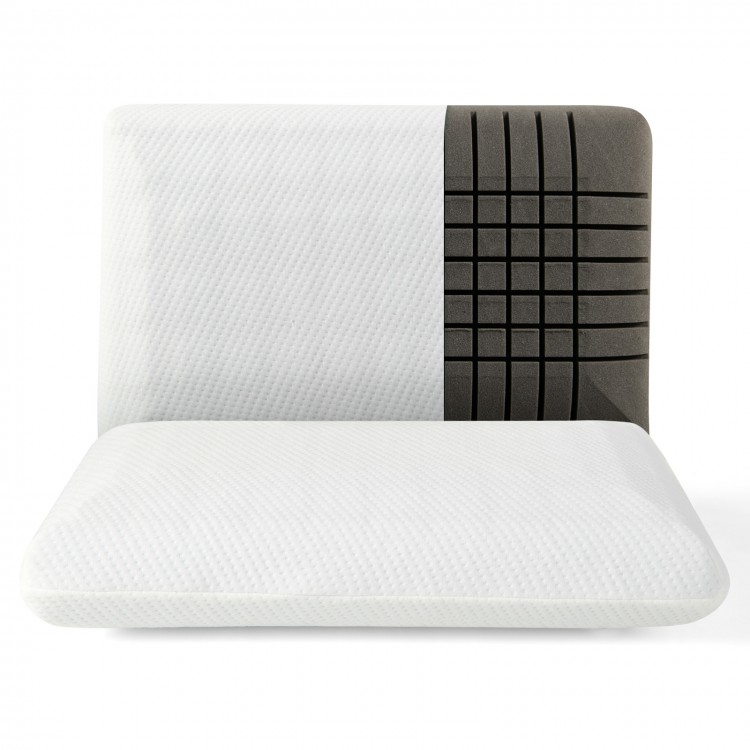Bamboo charcoal memory foam pillow set with 3D-cut design for pain relief and ventilation, ideal for all sleep.