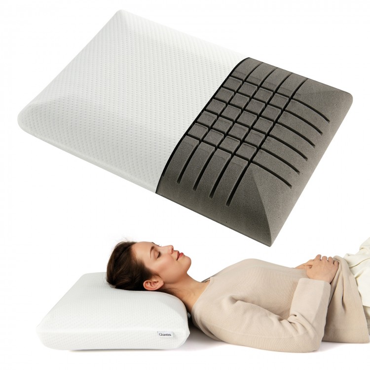 Bamboo charcoal memory foam pillow set with 3D-cut design for neck support, ideal for all sleep positions.
