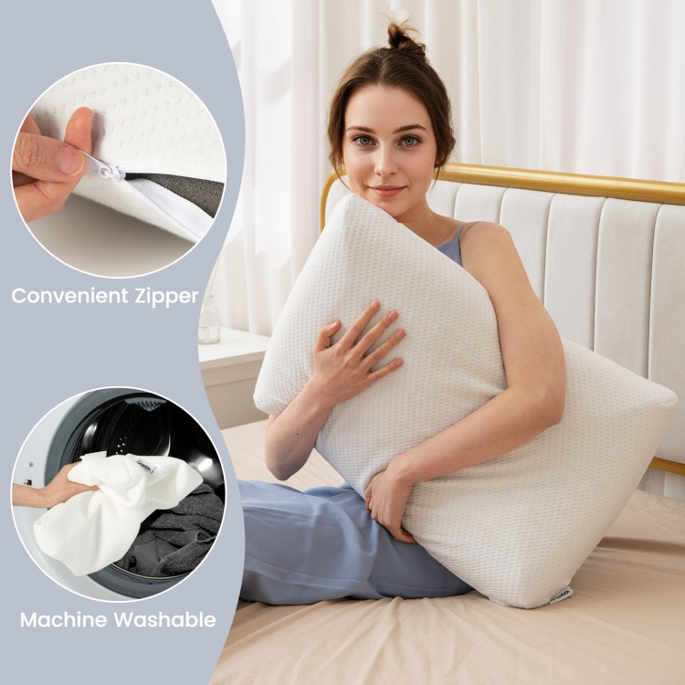 Bamboo charcoal memory foam pillow with convenient zipper, ideal for pain relief and machine washable for easy care.
