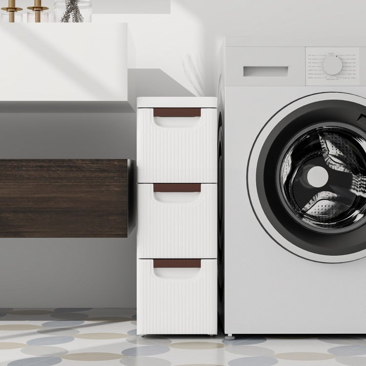 Three-drawer rolling organizer unit in white, made of premium PP material, ideal for small spaces like bathrooms or.