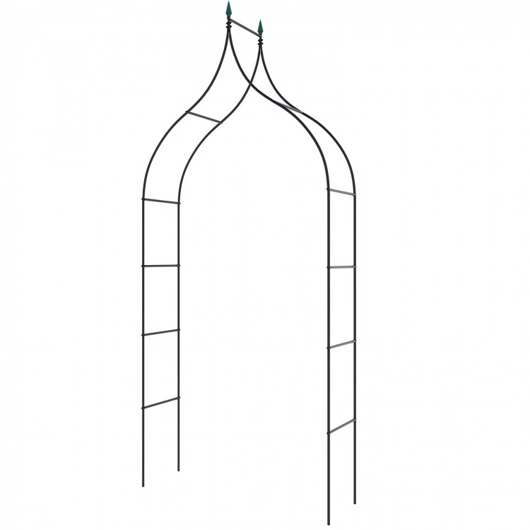 Decorative 9.5 feet metal garden arch with pointed curves, ideal for weddings and outdoor party decorations.