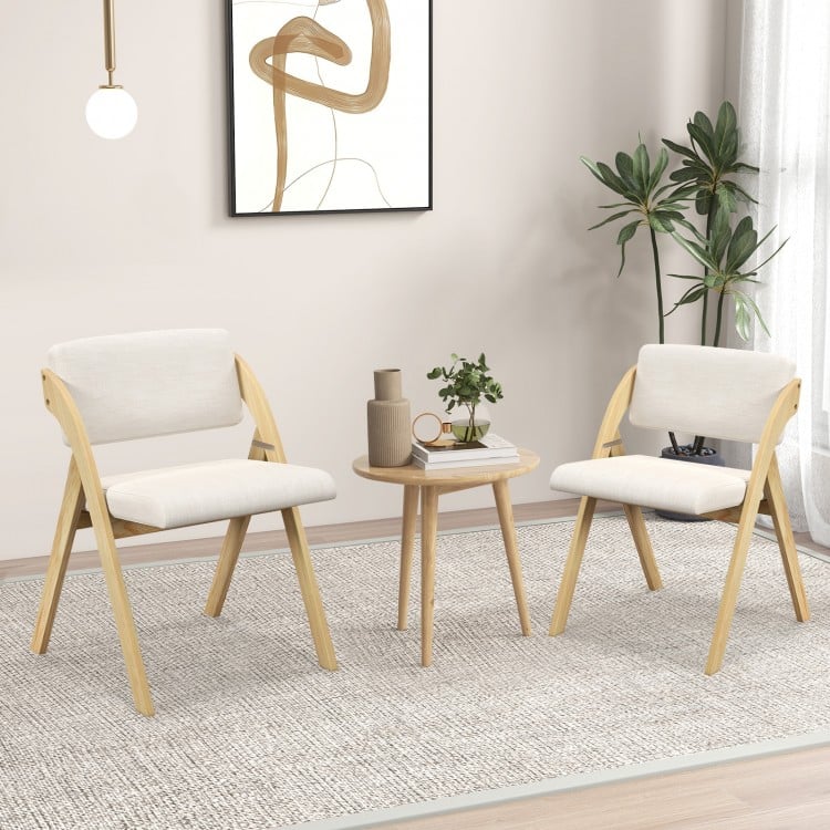 Set of 2 folding kitchen dining chairs with natural rubber wood legs and padded seats, perfect for modern home decor.