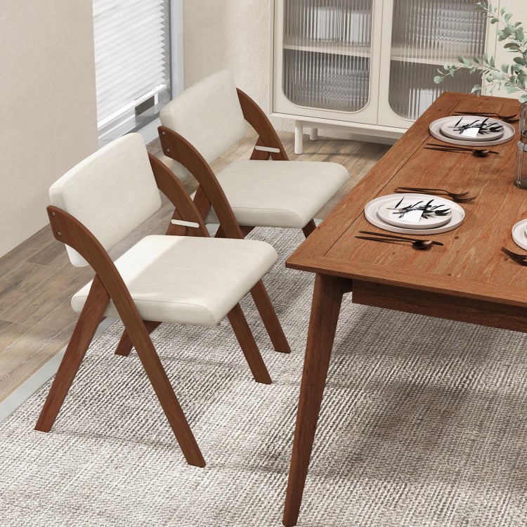 Set of 2 folding dining chairs with rubber wood legs in walnut, featuring thick padding for comfort and modern design.
