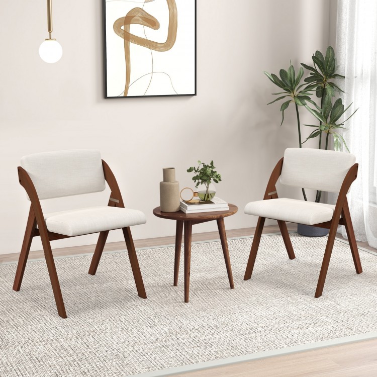 Set of 2 folding kitchen dining chairs with walnut rubber wood legs and padded seats, perfect for modern home decor.