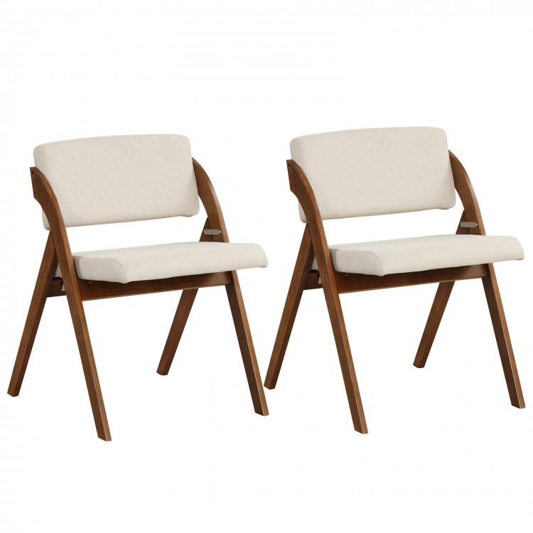 Set of 2 folding kitchen dining chairs with rubber wood legs in walnut, featuring padded seats for comfort and modern.