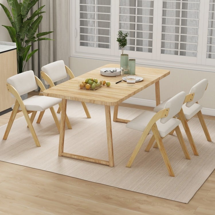 Set of 2 folding kitchen dining chairs with rubber wood legs in natural finish, featuring thick padding for comfort.