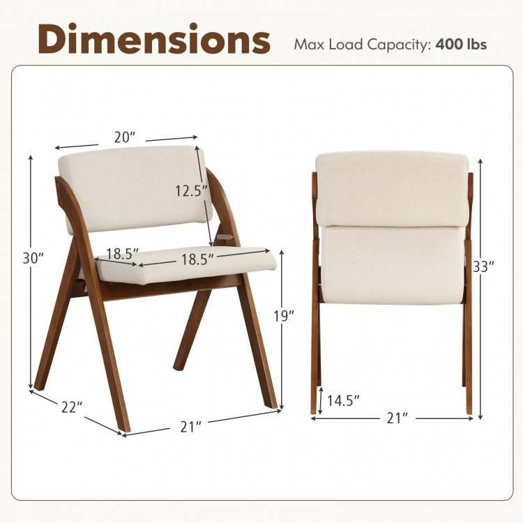 Folding kitchen dining chairs with rubber wood legs in walnut finish, featuring padded seats for comfort and stability.