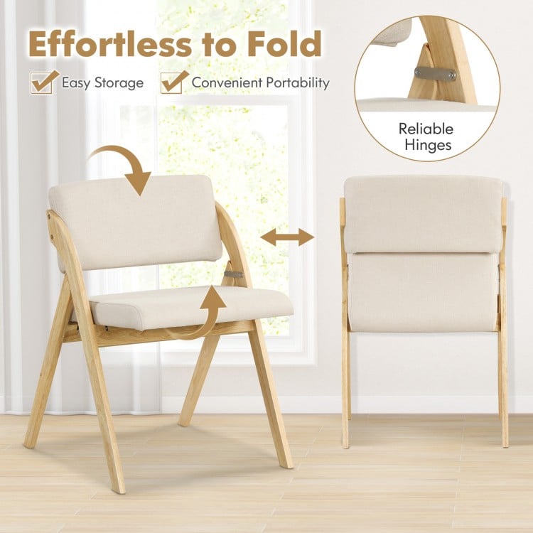 Folding kitchen dining chair set with rubber wood legs, featuring thick padding and modern design for versatile use.
