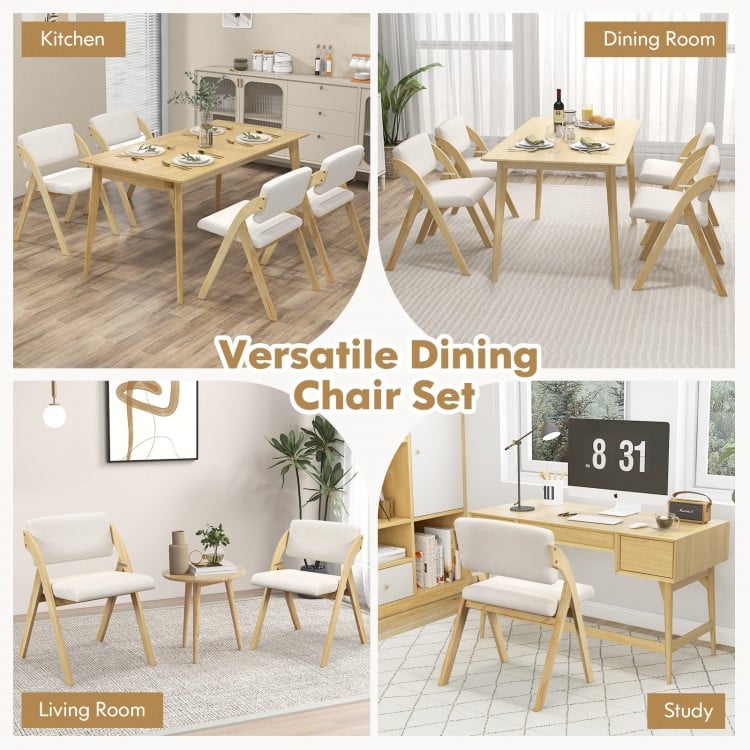 Set of 2 folding kitchen dining chairs with rubber wood legs in natural finish, perfect for versatile home use.