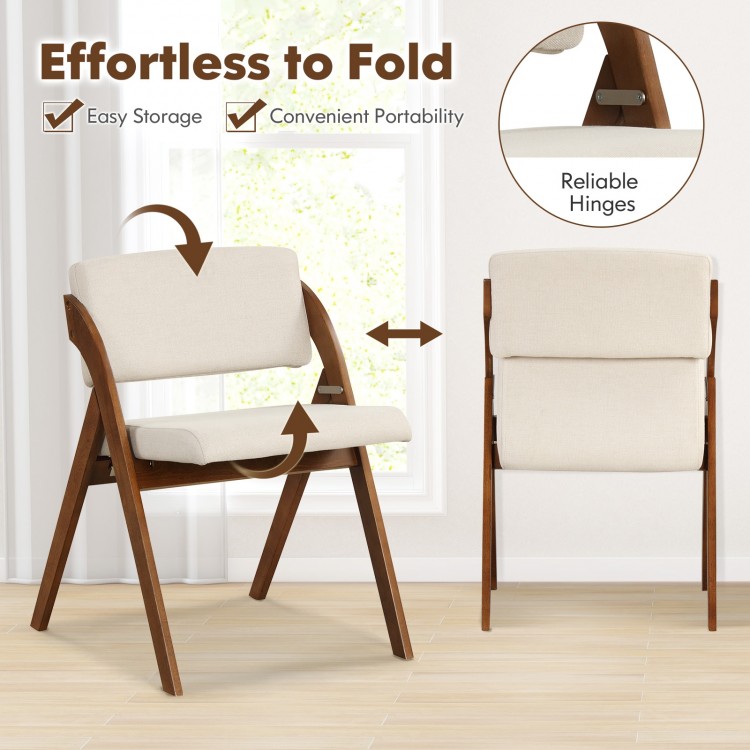 Folding kitchen dining chair set with rubber wood legs in walnut, featuring thick padding and easy storage for.