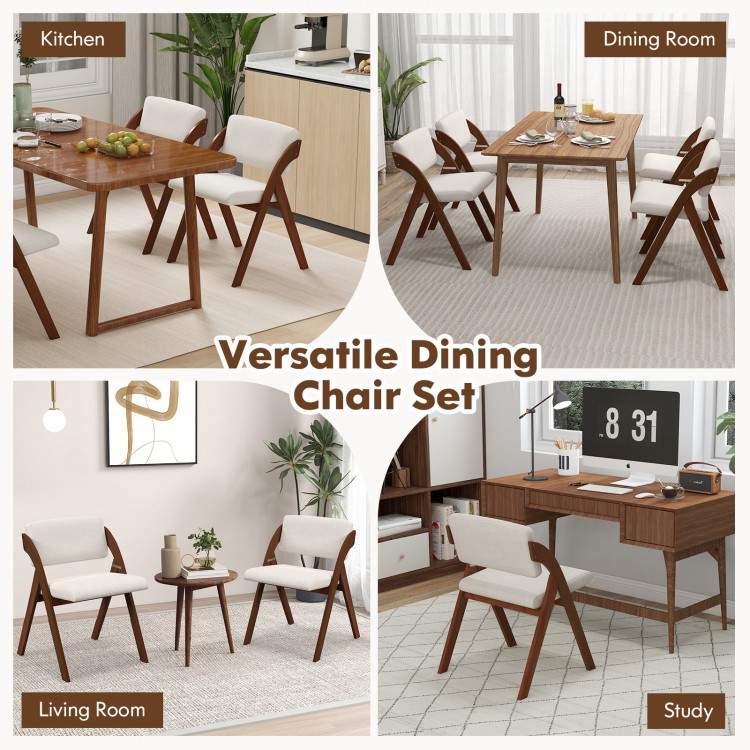 Set of 2 folding dining chairs with a modern design, showcasing rubber wood legs and thick padding for versatile use.
