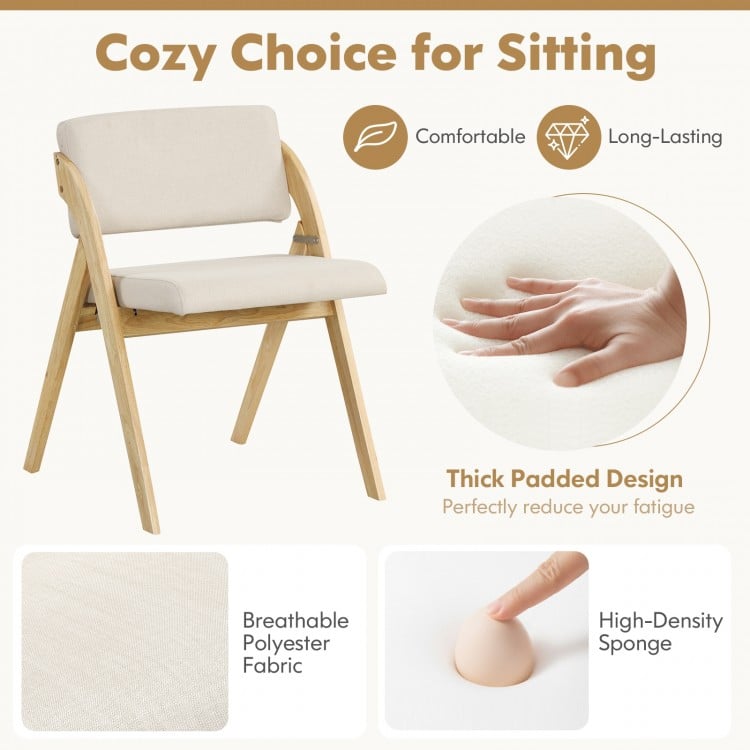 Folding kitchen dining chair set with rubber wood legs, thick padded design, and breathable polyester fabric for.