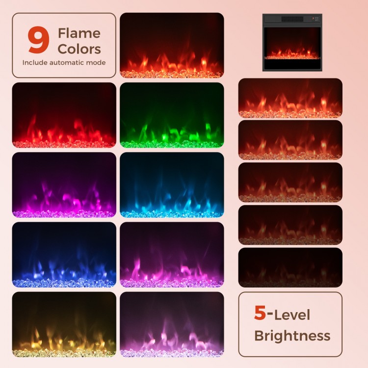 Electric fireplace with 9 flame colors and 5 brightness levels, designed for TV stands up to 40 inches, ideal for cozy.
