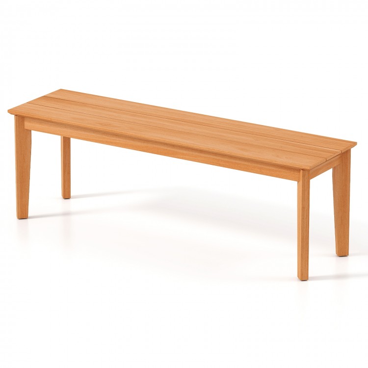 Teak wood bench with a 55-inch length and 880 lbs capacity, ideal for outdoor patio or garden seating.